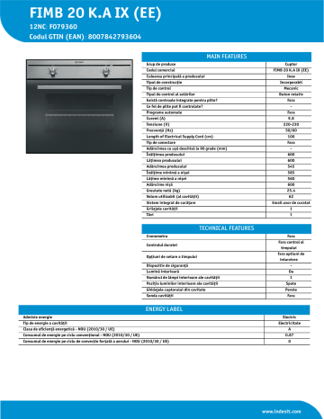 Indesit FIMB 20 K.A IX (EE) Oven Product Data Sheet | Manualzz Indesit FIMB 20 K.A IX (EE) Oven Product Data Sheet | Manualzz