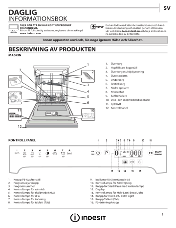 Indesit DFP 58T92 CA NX SK Dishwasher Användarmanual | Manualzz Indesit DFP 58T92 CA NX SK Dishwasher Användarmanual | Manualzz