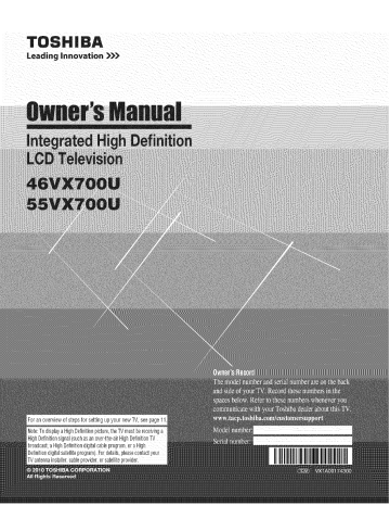 Toshiba 55VX700U, Cinema 46VX700U Owner's Manual | Manualzz Toshiba 55VX700U, Cinema 46VX700U Owner's Manual | Manualzz