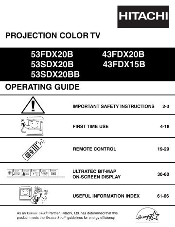 Hitachi 53FDX20B Projection Television User manual | Manualzz Hitachi 53FDX20B Projection Television User manual | Manualzz