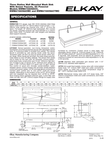 Elkay EWMA7220SACC Indoor Furnishings User manual | Manualzz