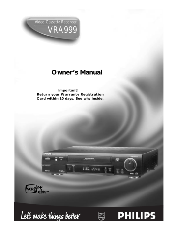 Philips VRA999 VCR User manual | Manualzz Philips VRA999 VCR User manual | Manualzz