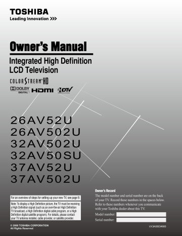 Toshiba 37AV502U Flat Panel Television Owner`s manual | Manualzz Toshiba 37AV502U Flat Panel Television Owner`s manual | Manualzz