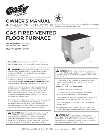 Cozy Challenger Floor Furnace Owner S Manual Manualzz