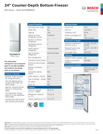 Bosch B10CB80NVW/07 Free-standing fridge-freezer Spec Sheet | Manualzz Bosch B10CB80NVW/07 Free-standing fridge-freezer Spec Sheet | Manualzz