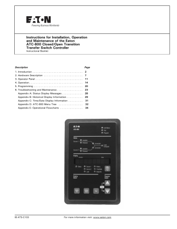 Eaton Automatic Transfer Switch Controller, ATC-800 Maintenance Manual | Manualzz Eaton Automatic Transfer Switch Controller, ATC-800 Maintenance Manual | Manualzz