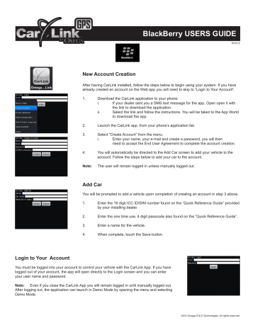 Omega CarLink-GPS for BlackBerry Owner's Manual | Manualzz Omega CarLink-GPS for BlackBerry Owner's Manual | Manualzz