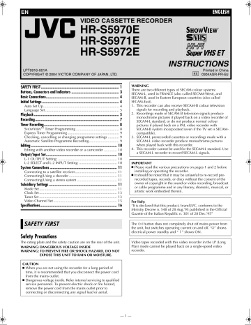 JVC HR-S5970E, HR-S5971E, HR-S5971EX, HR-S5972E Instructions Manual | Manualzz JVC HR-S5970E, HR-S5971E, HR-S5971EX, HR-S5972E Instructions Manual | Manualzz