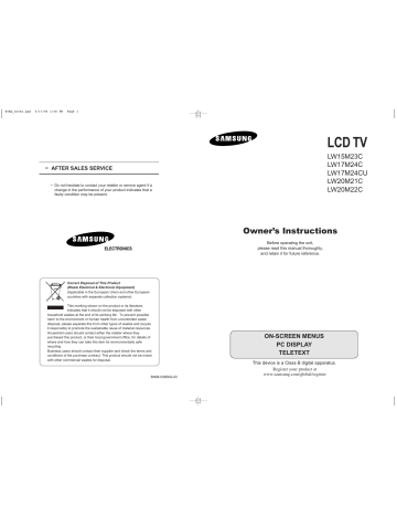 Samsung LW15M23C, LW17M24C, LW20M21C Owner's Instructions Manual | Manualzz Samsung LW15M23C, LW17M24C, LW20M21C Owner's Instructions Manual | Manualzz
