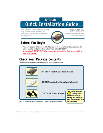 D-Link DP-101P+ Quick Installation Manual | Manualzz D-Link DP-101P+ Quick Installation Manual | Manualzz