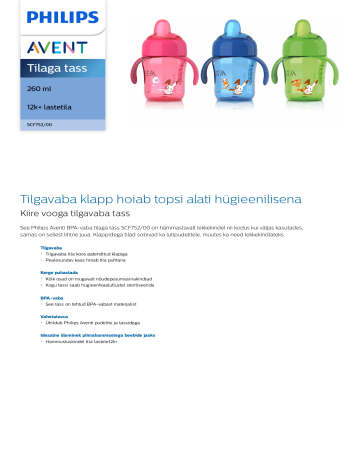 Avent SCF752/00 Avent Tilaga tass Toote andmeleht | Manualzz Avent SCF752/00 Avent Tilaga tass Toote andmeleht | Manualzz