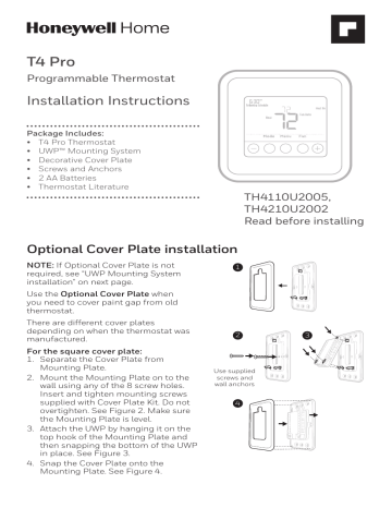 Honeywell Programmable Thermostat T4 Pro Installation Guide Manualzz