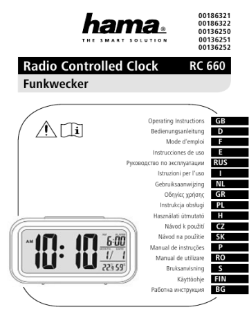 Hama RC 660 Radio Controlled Clock Instruction Manual Manualzz