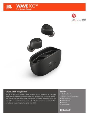 JBL WAVE100 True Wireless Earbuds User Guide Manualzz