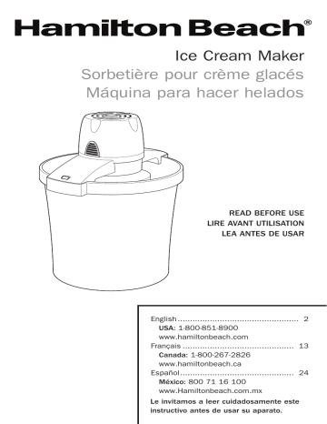 Hamilton Beach Ice Cream Maker User Manual Manualzz