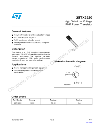 Stmicroelectronics High Gain Low Voltage Pnp Power Transistor Datasheet