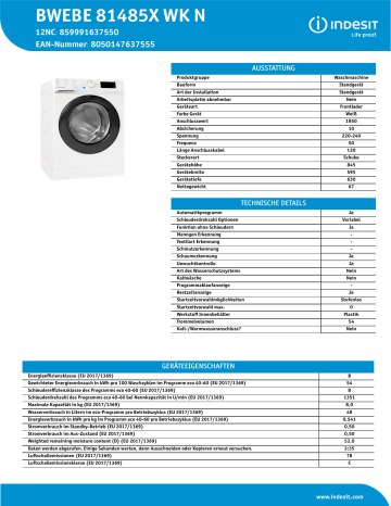 Indesit BWEBE 81485X WK N Washing machine Benutzerhandbuch | Manualzz Indesit BWEBE 81485X WK N Washing machine Benutzerhandbuch | Manualzz