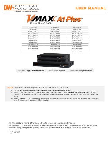 Digital Watchdog DW-VA1P8xT Universal HD over Coax® 8-Channel Digital Video Recorder Manual | Manualzz Digital Watchdog DW-VA1P8xT Universal HD over Coax® 8-Channel Digital Video Recorder Manual | Manualzz