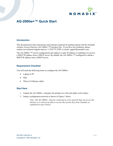 Nomadix AG-2000W+ Quick Start Manual | Manualzz Nomadix AG-2000W+ Quick Start Manual | Manualzz