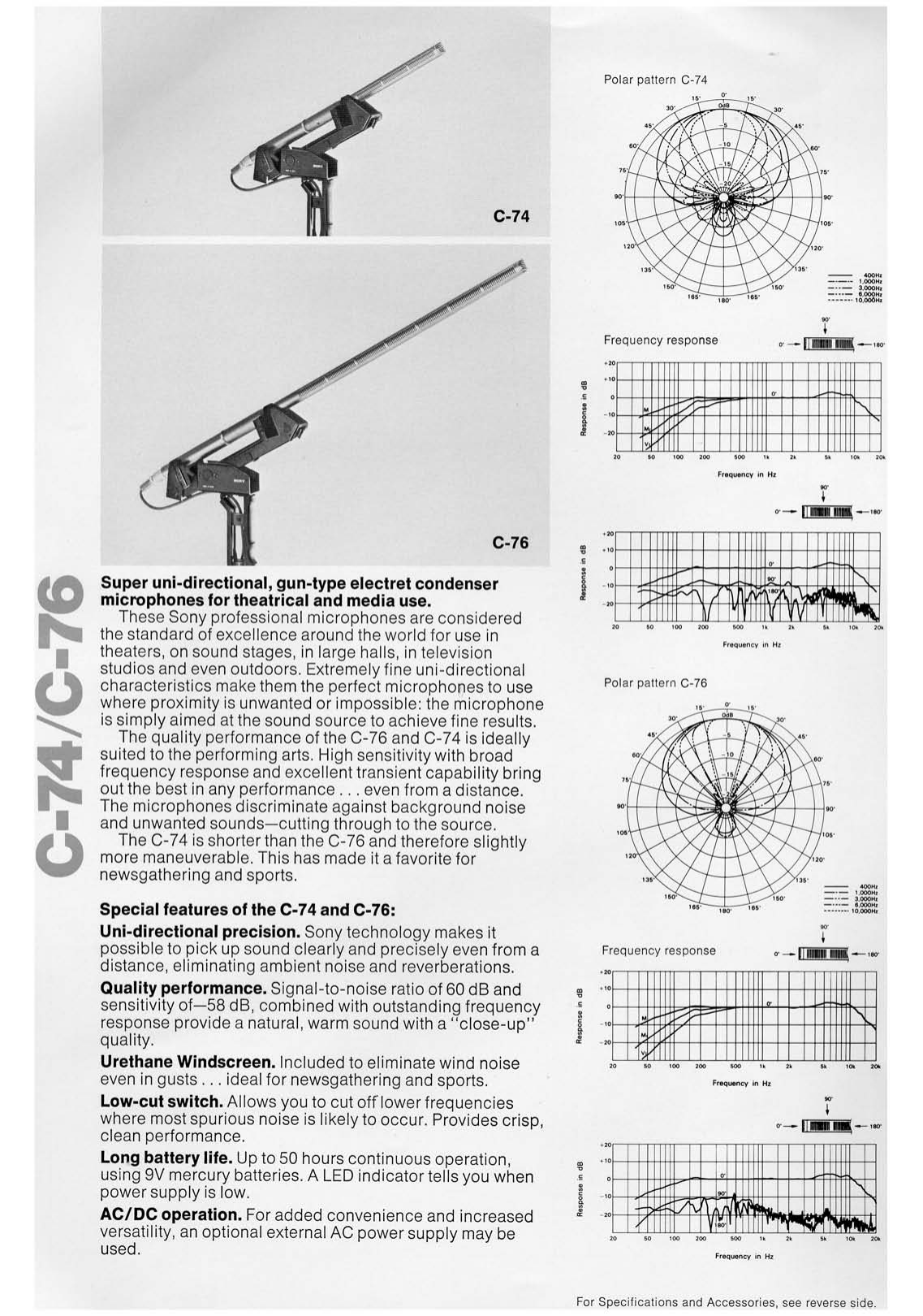 Sony C74 and C76 microphone specification sheet Manualzz