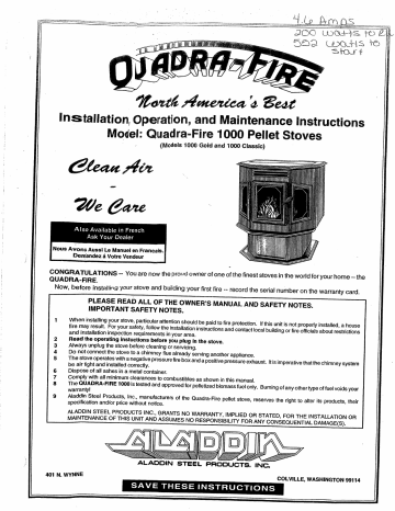 Quadrafire 1000 Owner manual | Manualzz