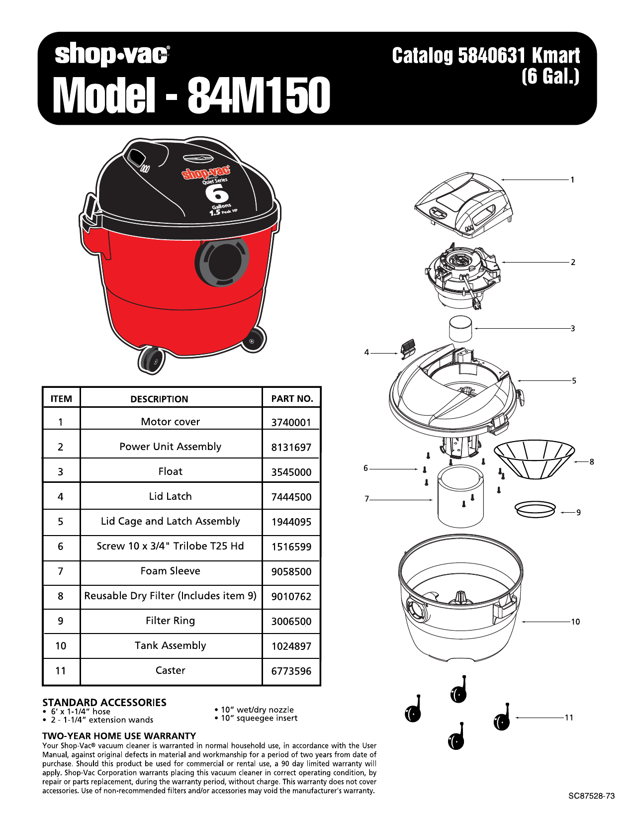 pdf/Shop Vac Schematics/84M150/5840631 6 gallon kmart | Manualzz