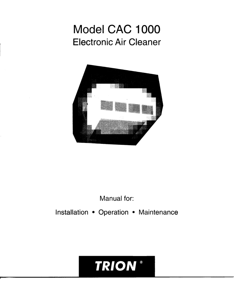 Trion CAC1000E Electronic Air Cleaner, CAC1000 Owner's manual Manualzz