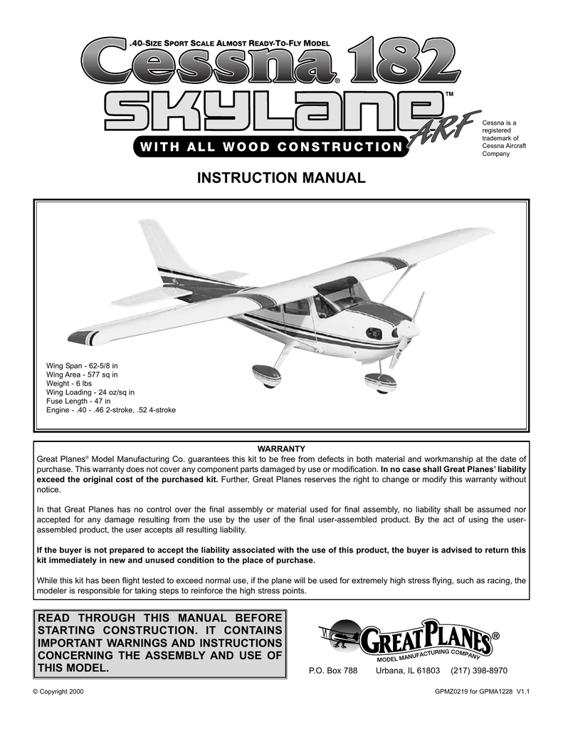 GREAT PLANES CESSNA 182 Instruction manual Manualzz