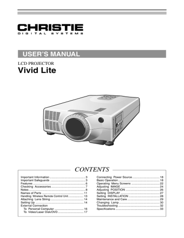 Christie Vivid Lite Projector User Manual | Manualzz