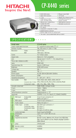 Hitachi CP-X440 Product Sheet | Manualzz