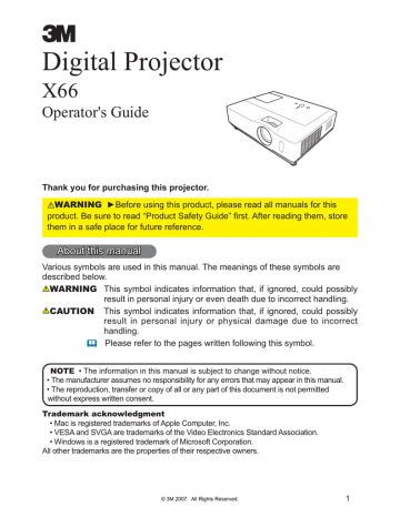 3M X66 Projector Operator's Guide | Manualzz
