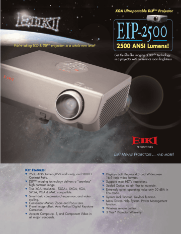 EIKI EIP-2500 Product Sheet | Manualzz