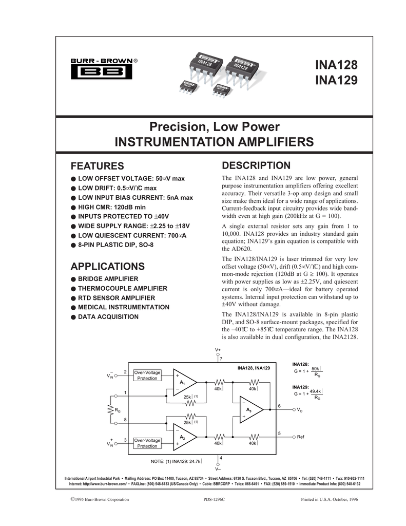 INA128P Burr Brown Precision Low Power Instrumentation Amplifier DIP-8 856105 