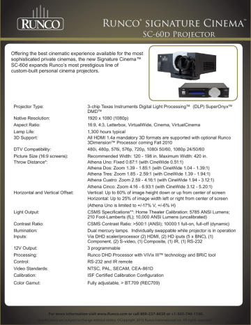 Runco SC-60d Product Sheet | Manualzz