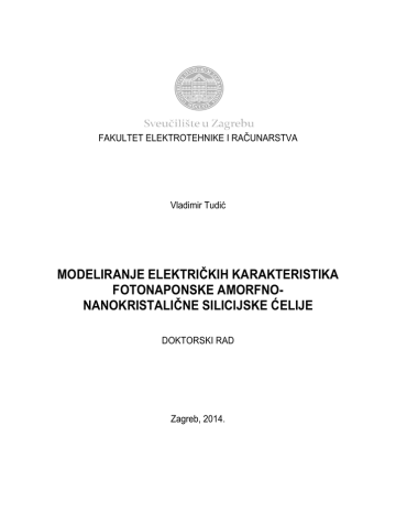 Modeliranje Elektrickih Karakteristika Fotonaponske Amorfno Nanokristalicne Silicijske Celije Fakultet Elektrotehnike I Racunarstva Manualzz