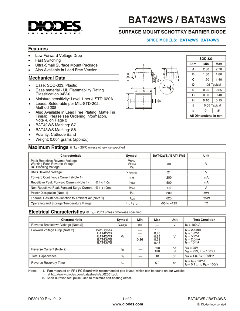 Datasheet For Bat42ws Diode Schottky Sod323 F Manualzz Datasheet For Bat42ws Diode Schottky Sod323 F Manualzz