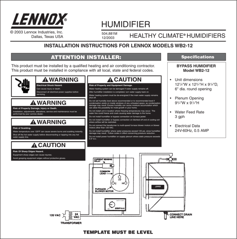 Click Here for the Lennox WB212 Humidifier Installation Guide Manualzz