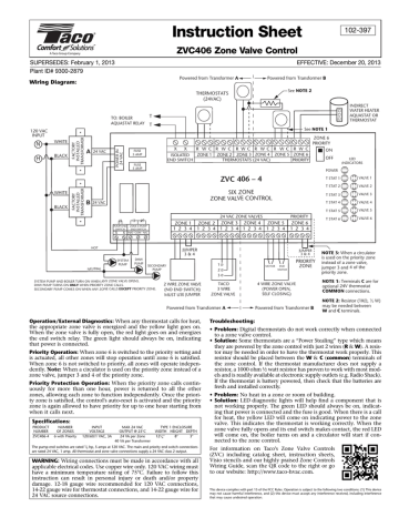 Taco ZVC406 4 Instruction Sheet | Manualzz