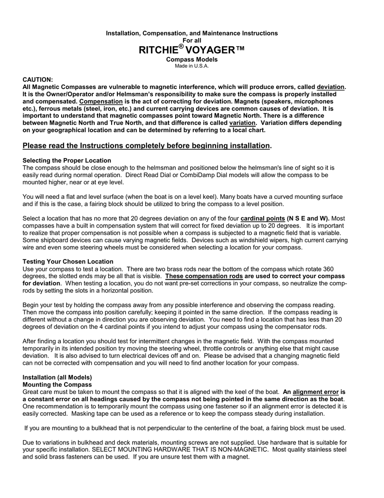 Ritchie B81 Voyager Compass Quick Guide Manualzz