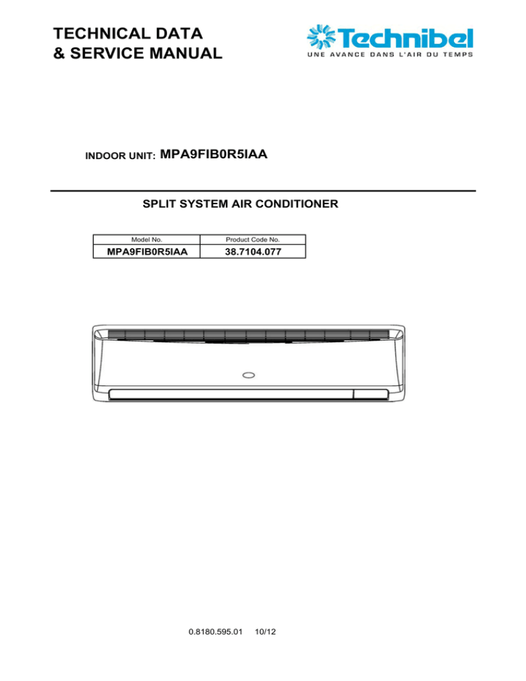 TECHNICAL DATA & SERVICE MANUAL MPA9FIB0R5IAA SPLIT SYSTEM AIR ...