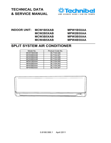 TECHNICAL DATA & SERVICE MANUAL SPLIT SYSTEM AIR CONDITIONER INDOOR ...