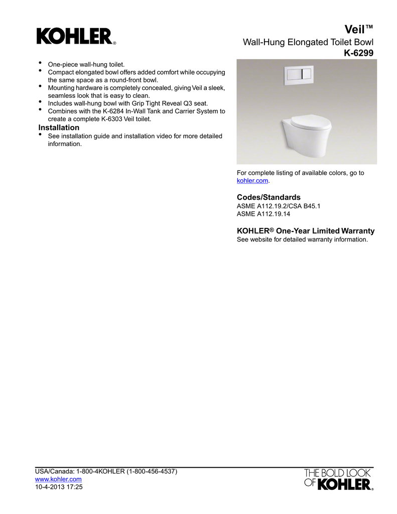 KOHLER Veil WallHung 1piece Elongated Toilet White, Seat, 59 OFF