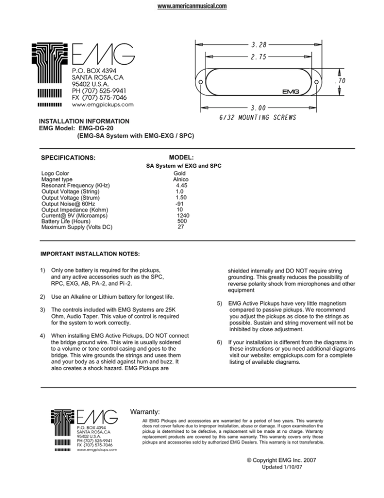 Emg Dg David Gilmour Pickup Set Manual Manualzz