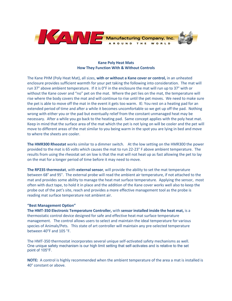 Kane Poly Heat Mats How They Function Scenarios W Wo Controls W