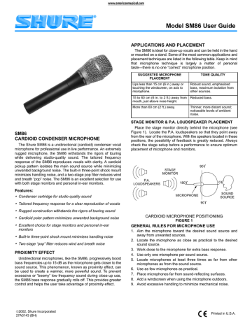 Shure SM86 Vocal Condenser Microphone User Guide | Manualzz