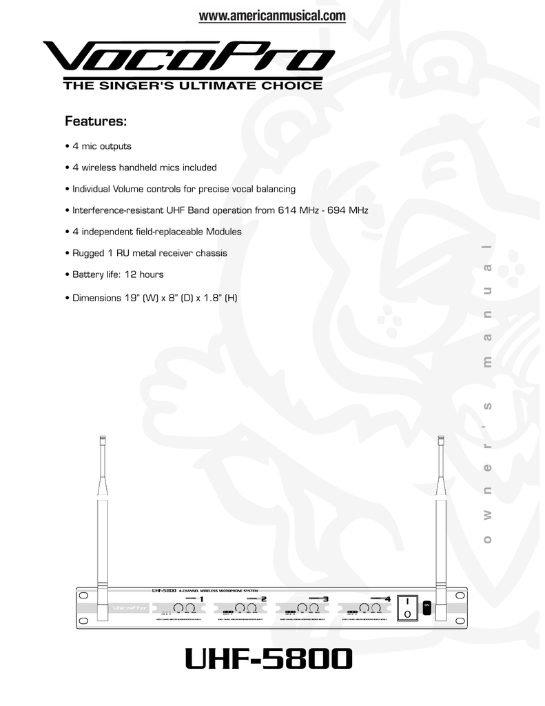 VocoPro UHF5800 Wireless Handheld Mic System Owner's Manual Manualzz