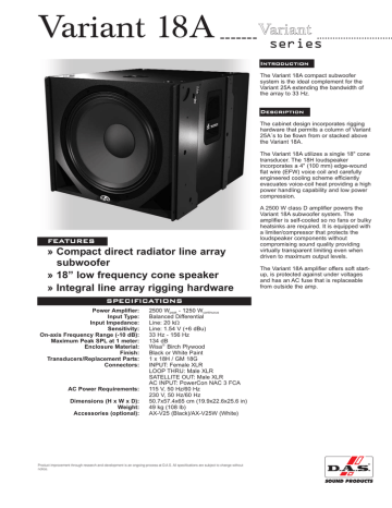 Tehnična specifikacija DAS Audio Variant-18A ANG | Manualzz