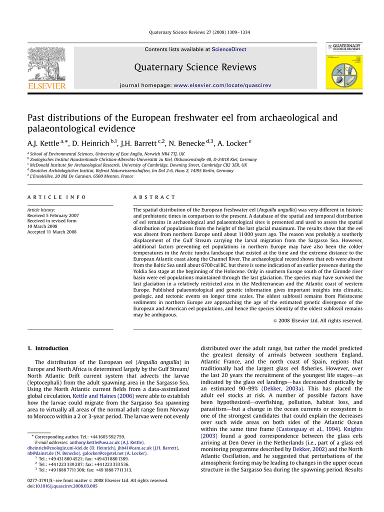 Past Distributions Of The European Freshwater Eel From Archaeological And Manualzz