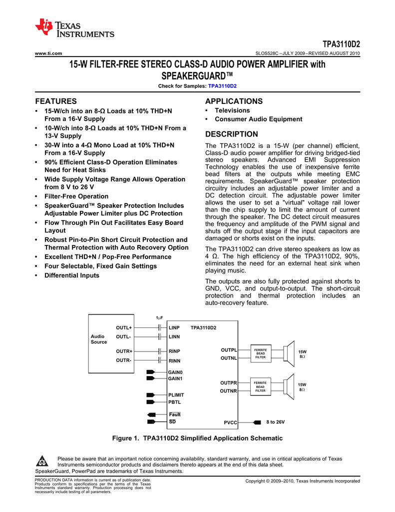 Микросхема tpa3110ld2 схема включения
