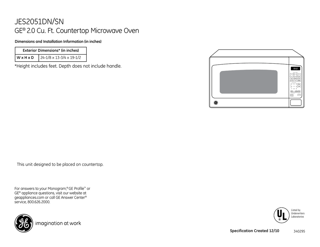 Jes2051dn Sn Ge 2 0 Cu Ft Countertop Microwave Oven Manualzz